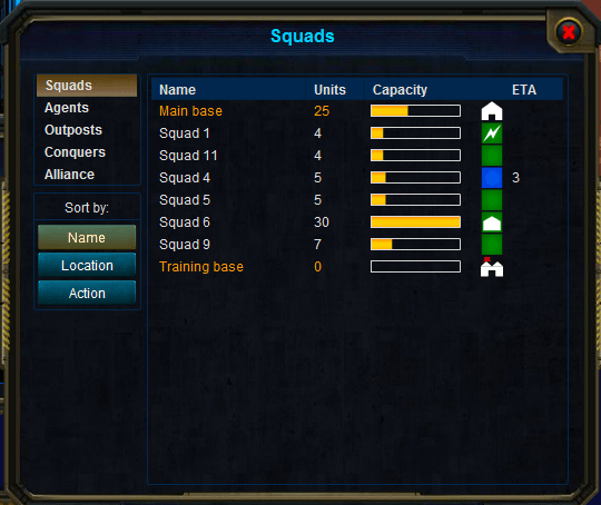 Squads tab